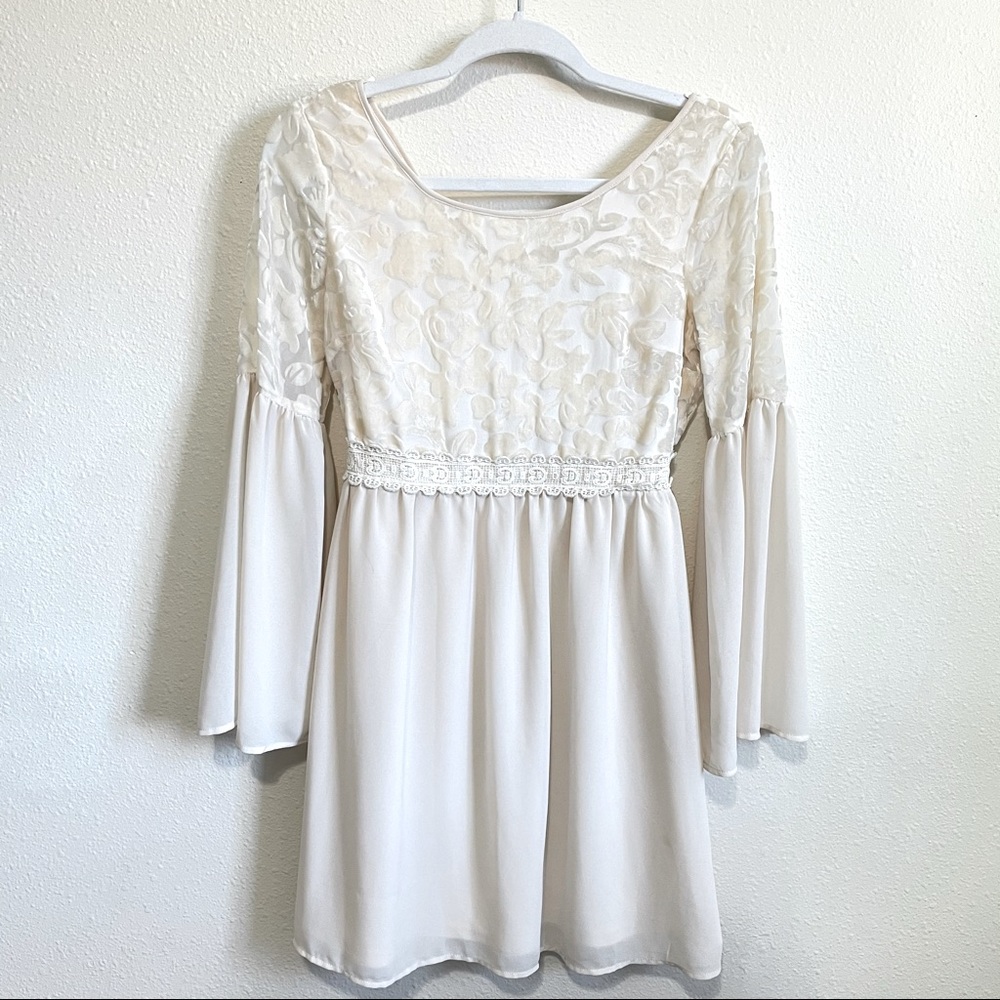 Flying Tomato Cream Velvet Chiffon Boho Dress